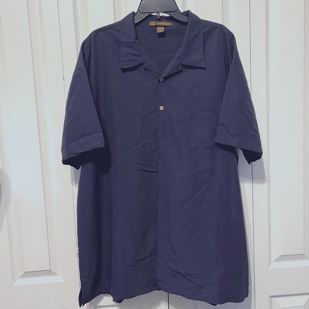 Harriton-Men's 3X Large Short Sleeve Wood Button Up Dress/Casual Shirt-Navy Blue